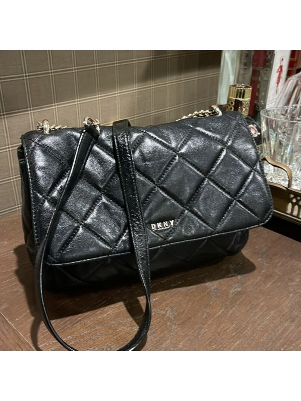 DKNY Black Quilted leather Shoulder Flap Bag